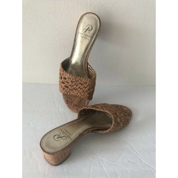 ADRIANNA PAPELL Cork Leather Low Heel Mule Slide Sandals Natural Sz.8.5 - Picture 7 of 12